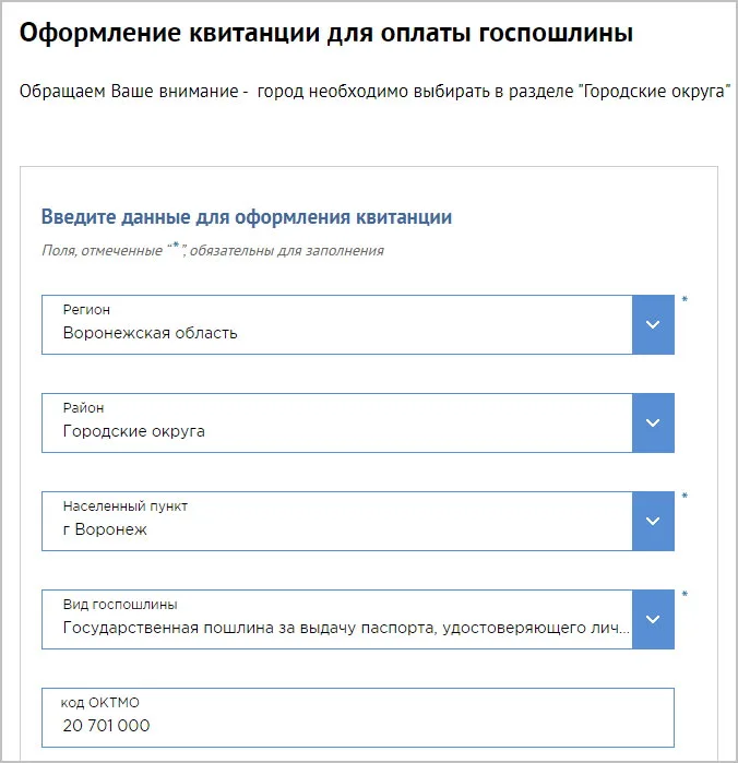 Оформление квитанции для оплаты госпошлины
